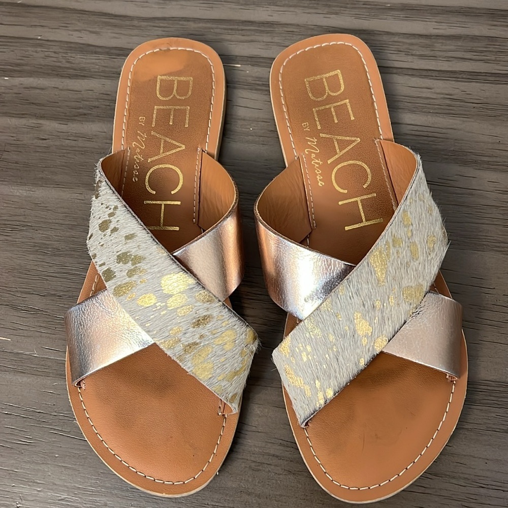 BEACH BY MATISSE LEATHER CRISS CROSS SANDALS 7 - Picture 2 of 12